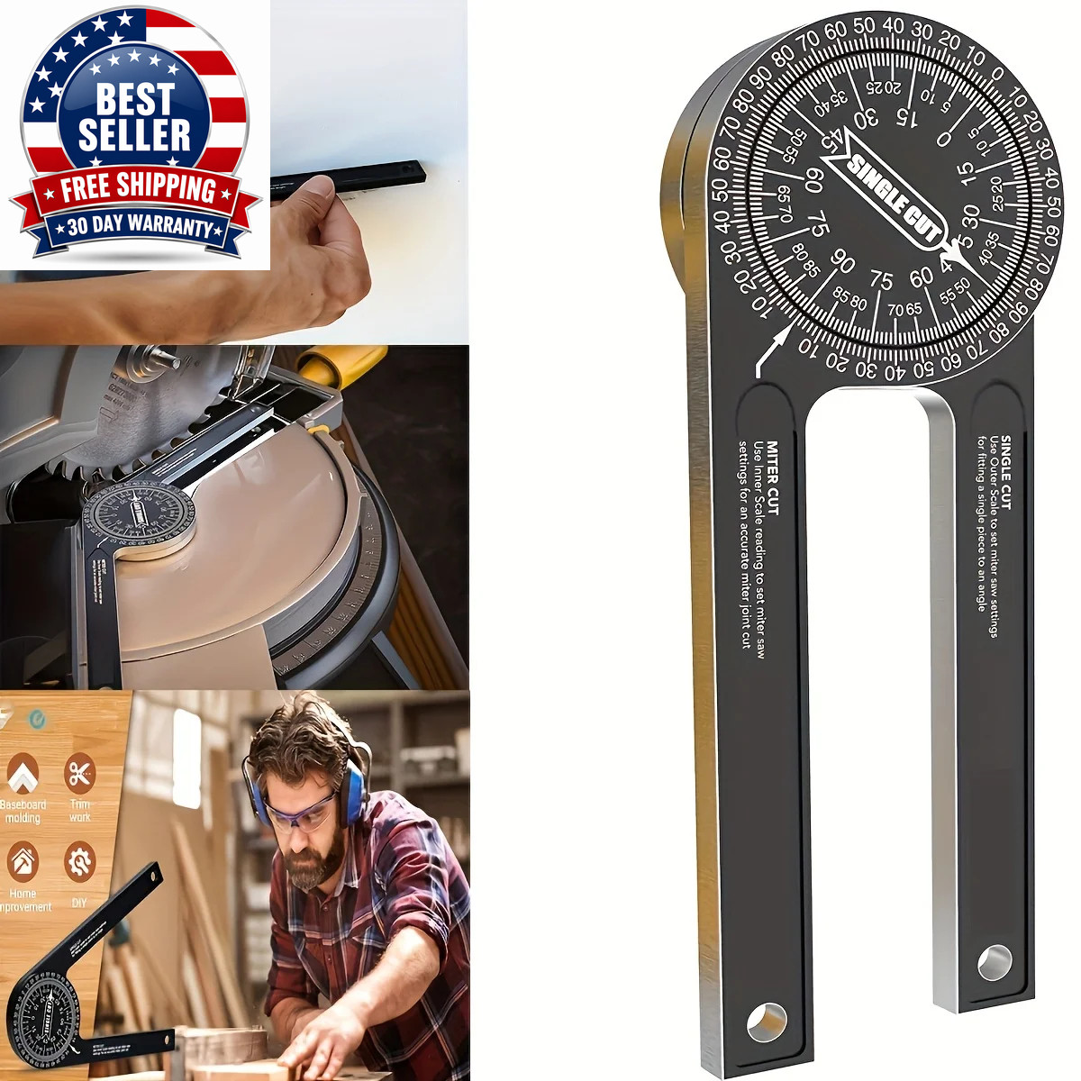 Aluminum Miter Saw Protractor | 7-Inch Rust Proof Angle Finder Featuring Precisi