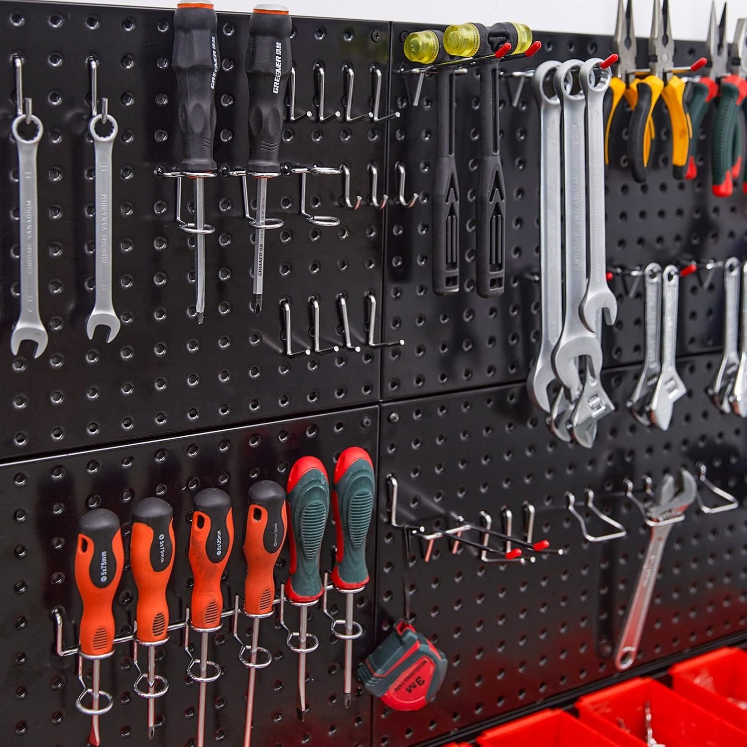 Expandable Garage Storage System with 4 Black Pegboards & Hooks - 59 Pieces