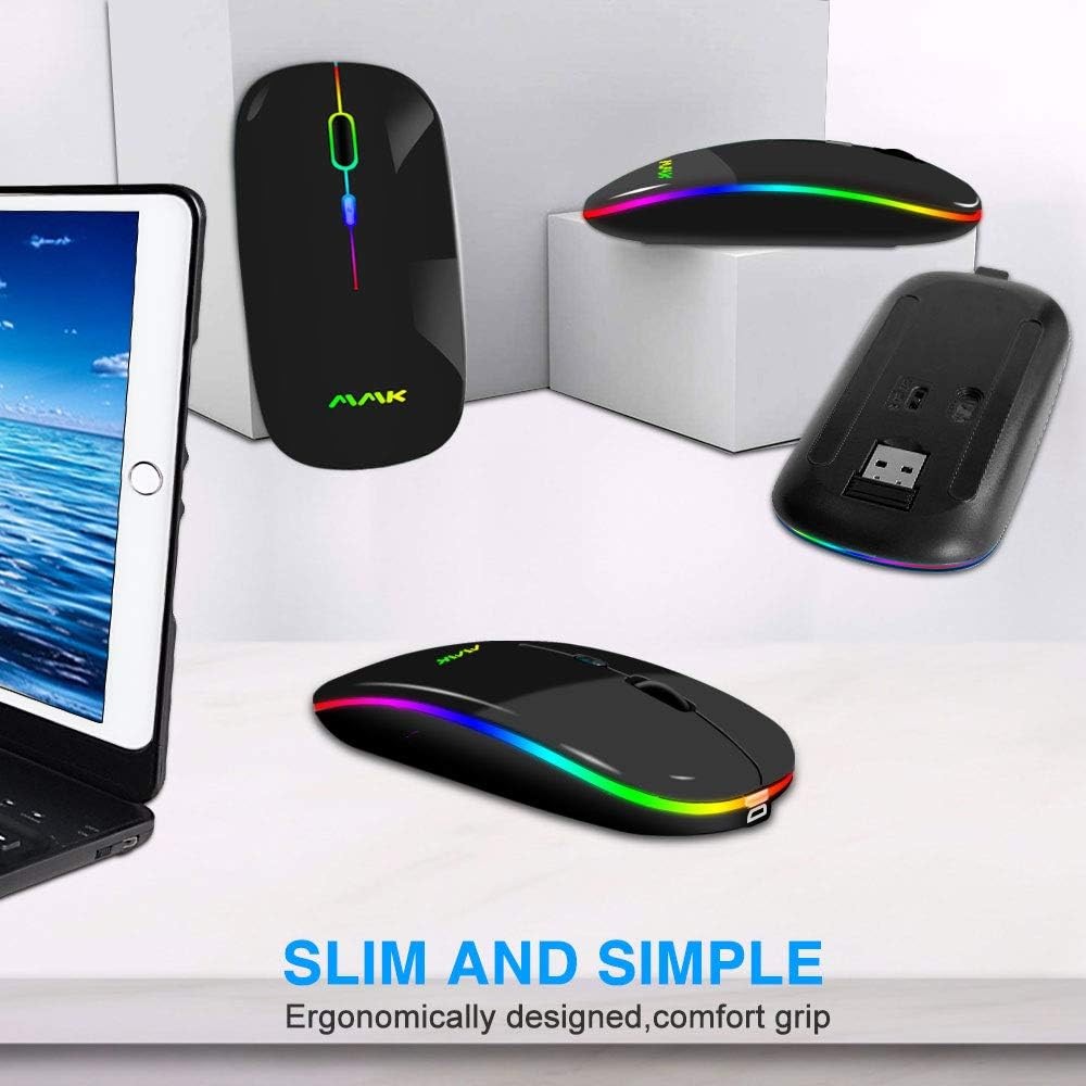 Wireless Bluetooth Mouse Rechargeable Dual Mode LED 2.4G USB PC Mac Laptop