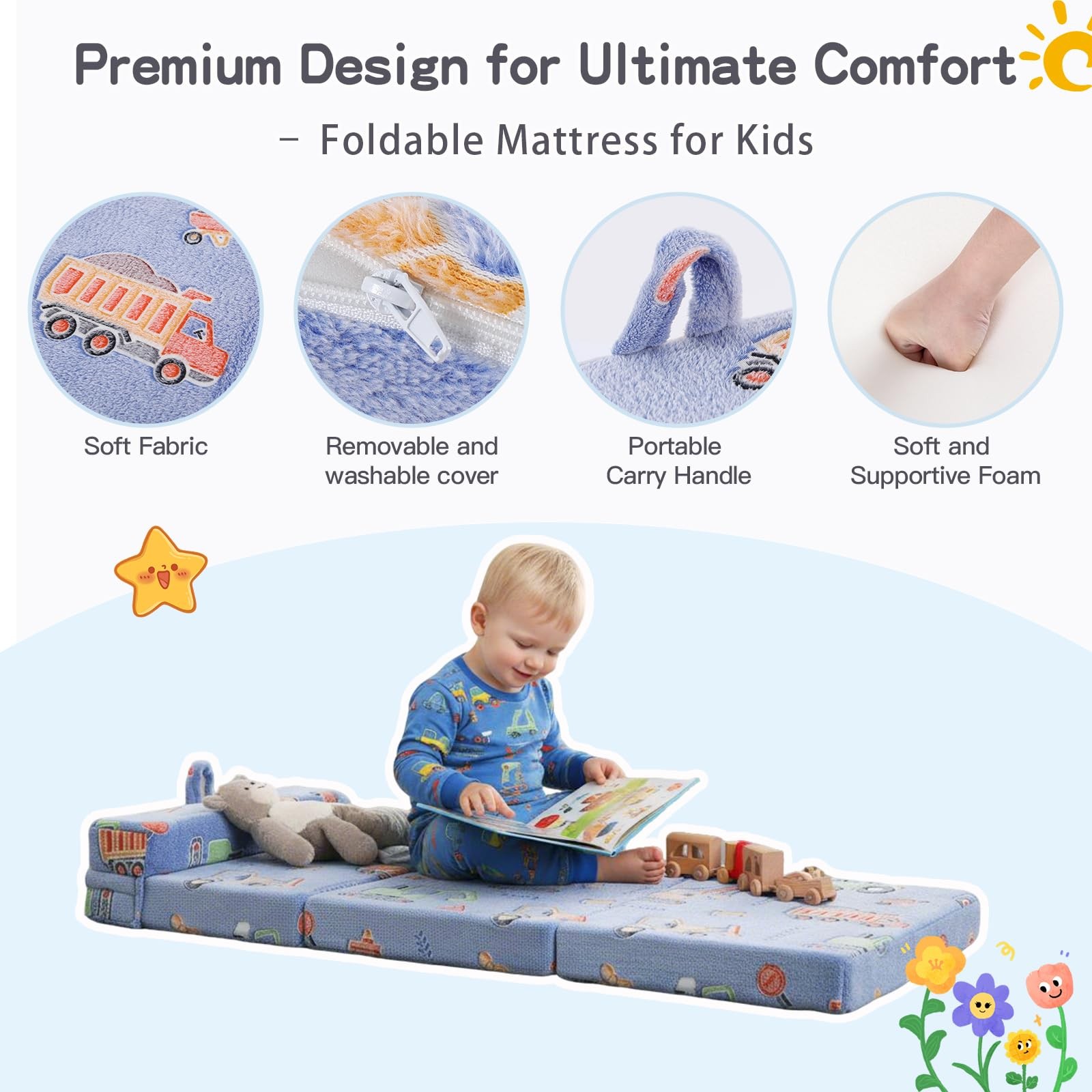 Foldable Floor Mattress for -Glow in The Dark Nap Mat with Storage Bag, Porta...