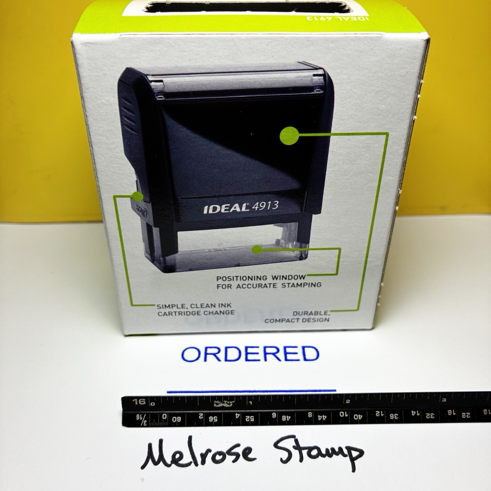 Ordered With Name Date Line Stamp Blue Ink Self Inking Ideal 4913