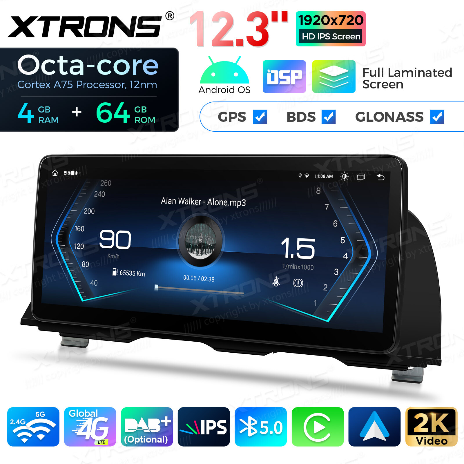 12.3" Navi Android 14 8-Core 64GB Car GPS Stereo 4G WiFi For BMW 5er F10 F11 NBT