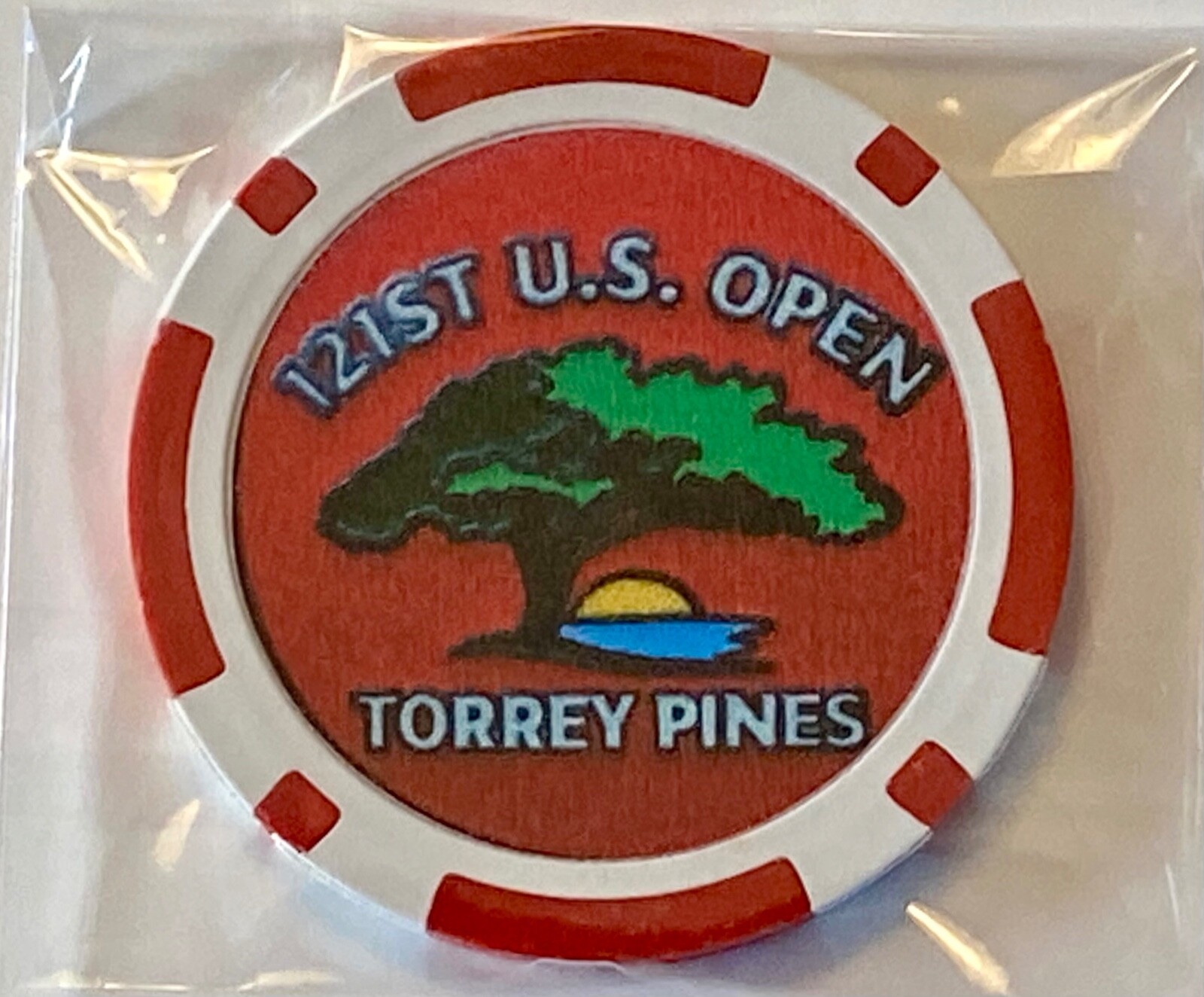 U.S. OPEN - 121st - Torrey Pines - Red - Clay Poker Chip -Golf Ball Marker