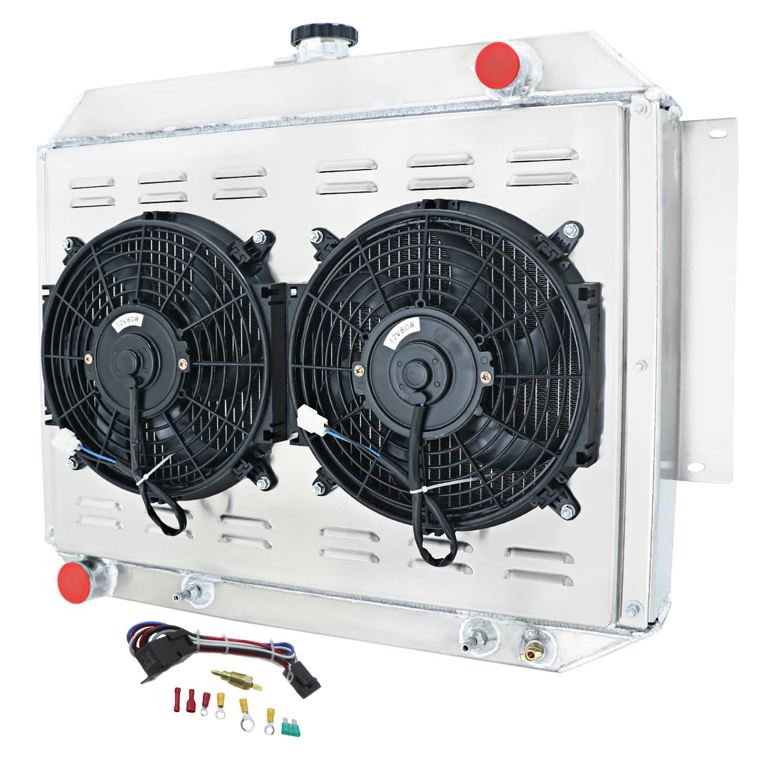 4 Row Aluminum Radiator Shroud Fan Relay for 1966-1970 Dodge Chrysler 7.2L 440