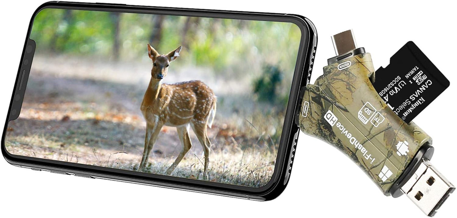 Trail Camera SD Card Reader Adapter 4 in 1 Lightning Type C Micro USB for iPhone