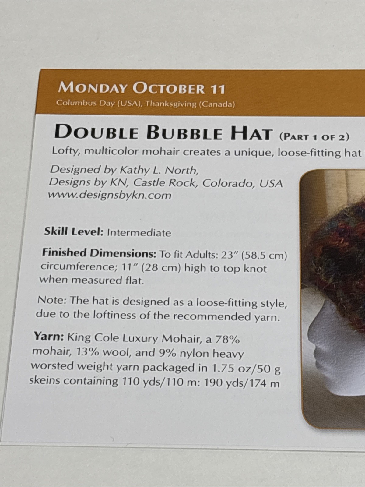 Double Bubble Hat Adult Size Knitting Pattern Cards Pages