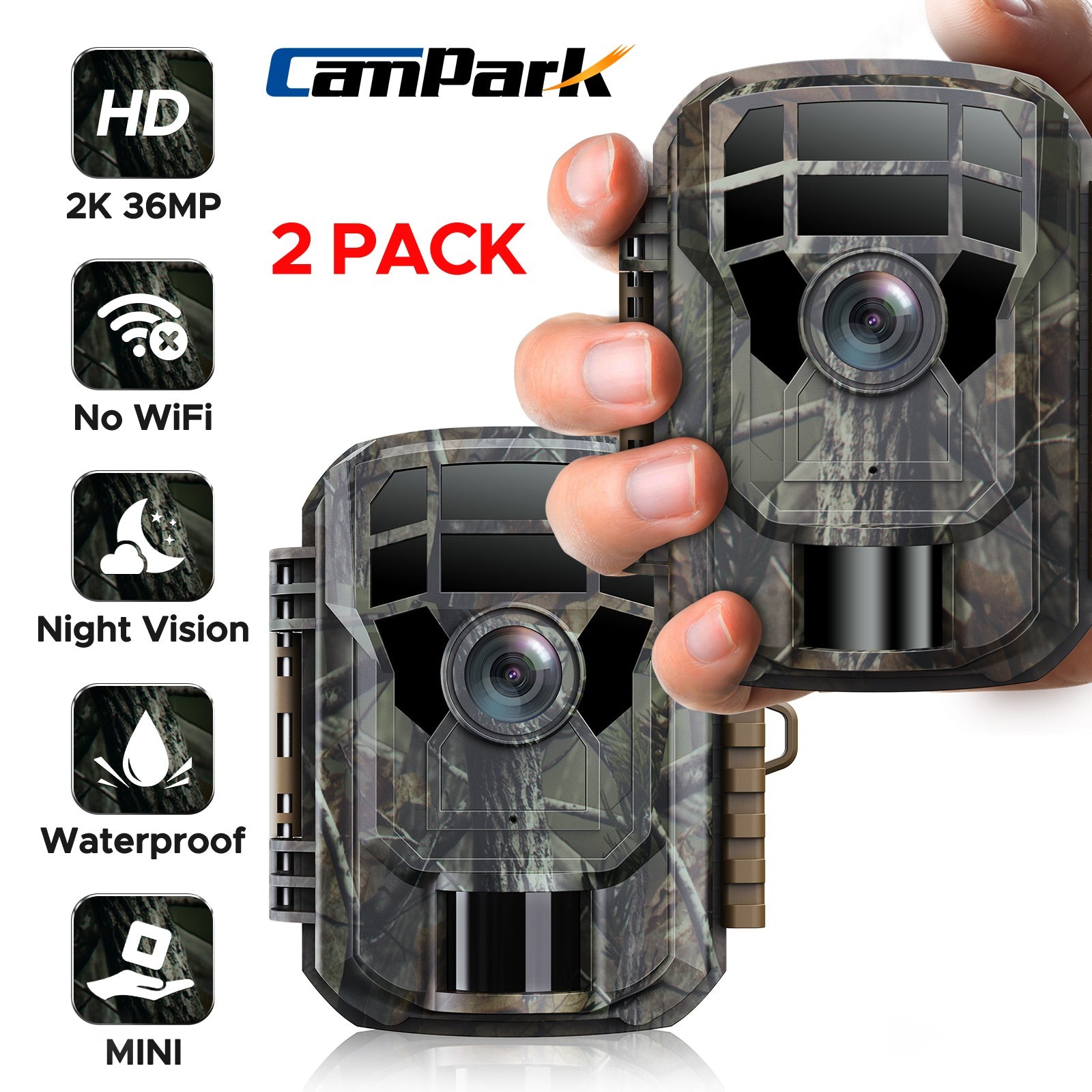2 Pack 2K Hunting Game Trail Camera 36MP Wildlife Waterproof Cam Night Vision