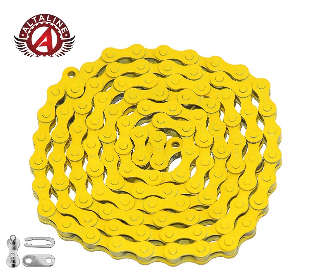 KMC ALTALINE Single Speed BIKE YELLOW Chain 1/2x1/8x112 LINKS Cruiser FIXIE BMX.