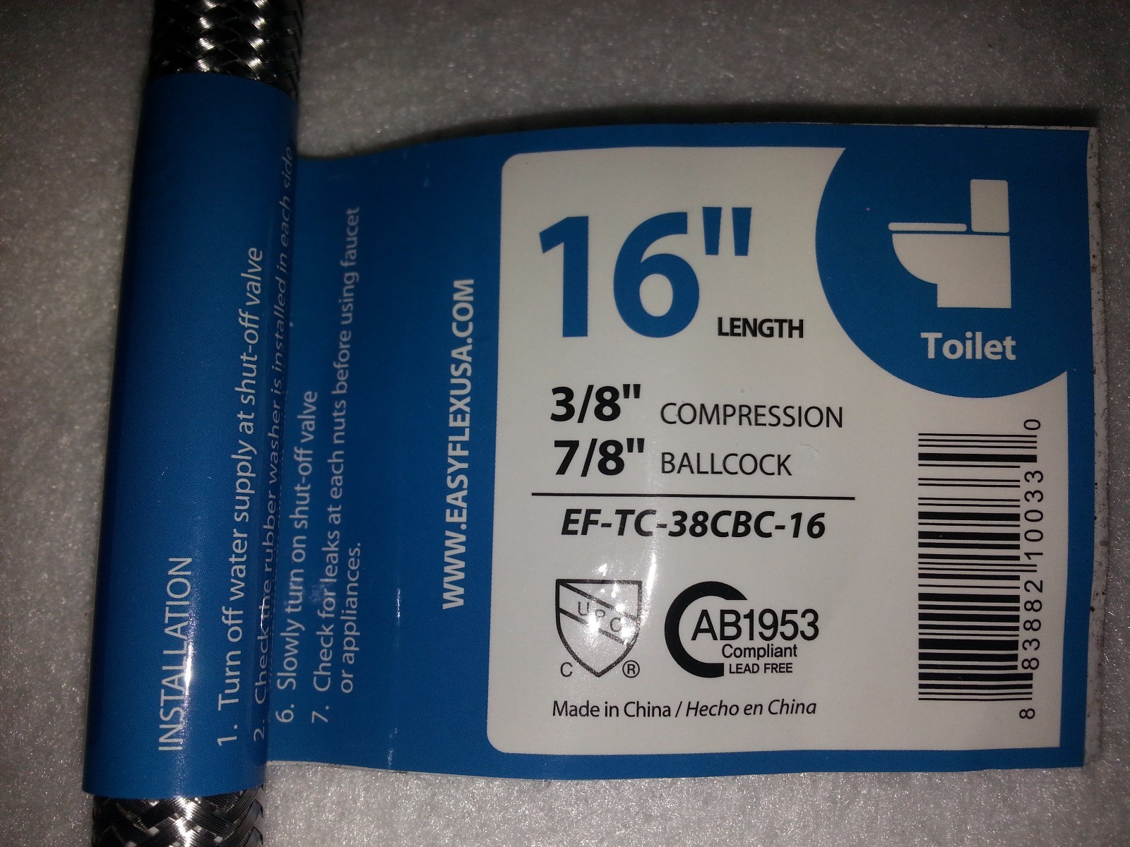 10 PACK Stainless Braided Toilet Supply Line 3/8" Comp X 7/8" Ballcock X 16"