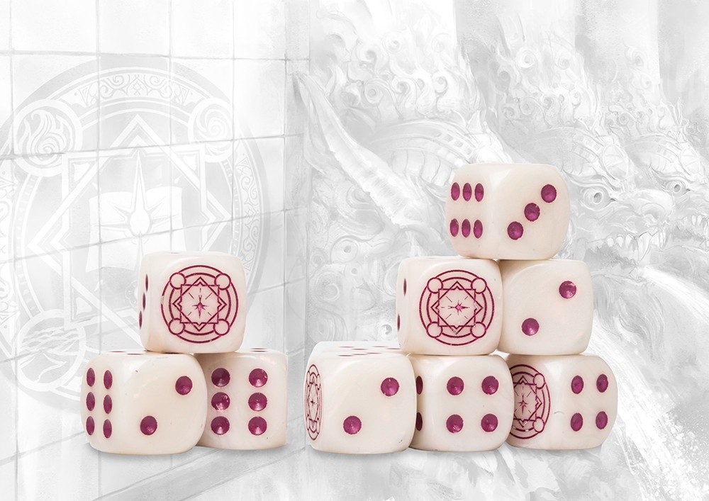 Conquest: Dice - Sorcerer Kings Logo on Magenta Marbled - 24 per pack