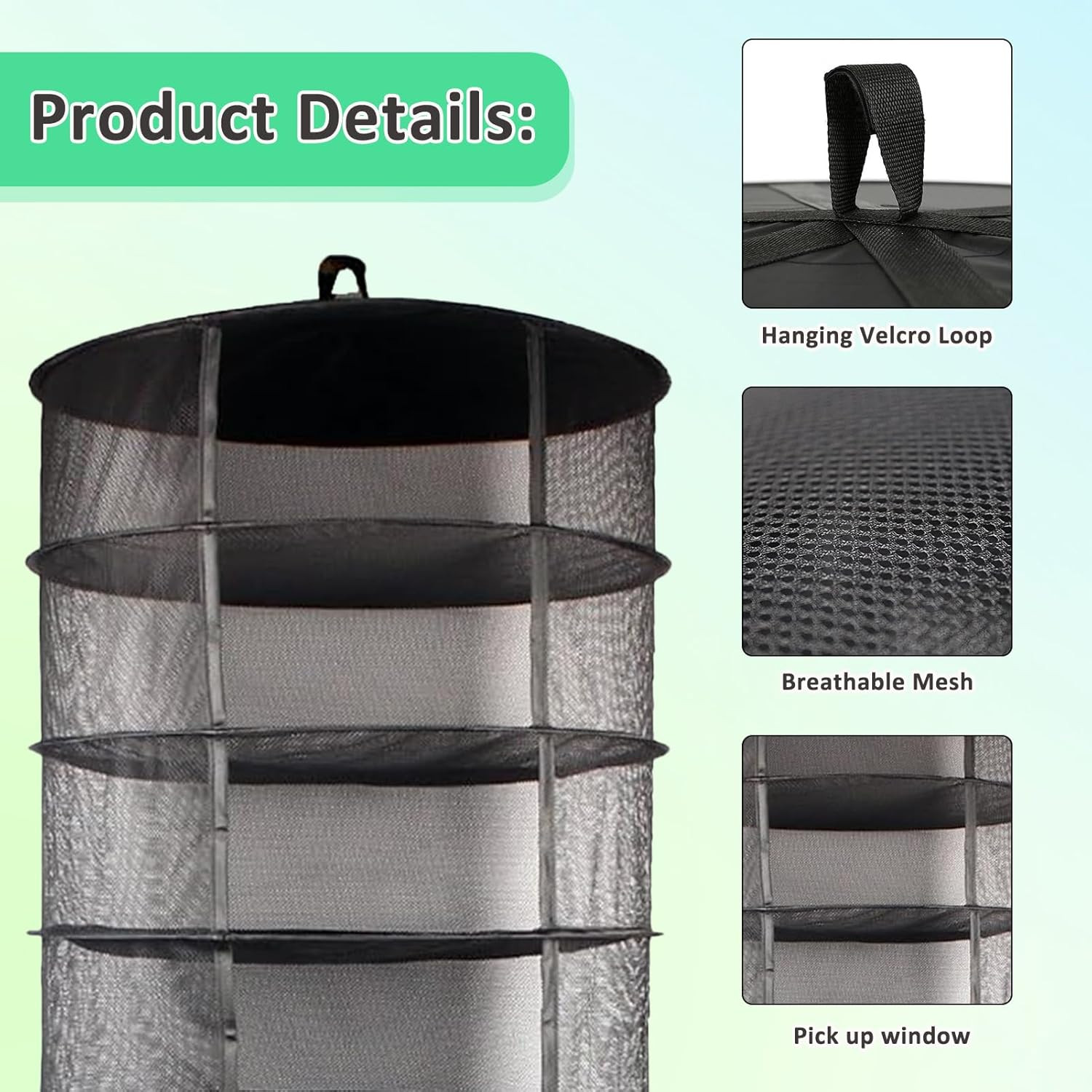 Herb Drying Rack, 2Ft Diameter 8 Tiers Hanging Mesh Drying Rack W/Garden Pruning