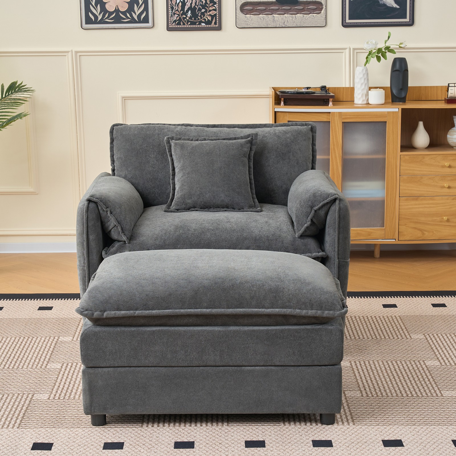 Oversized 57.48" Recliner Chair Upholstered Lounge Chair with Movable Ottoman