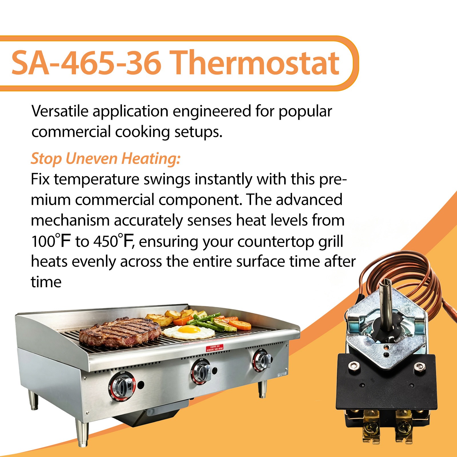 SA-465-36 Electric Griddle Thermostat Control for Star Max Griddle Temp 100-450F