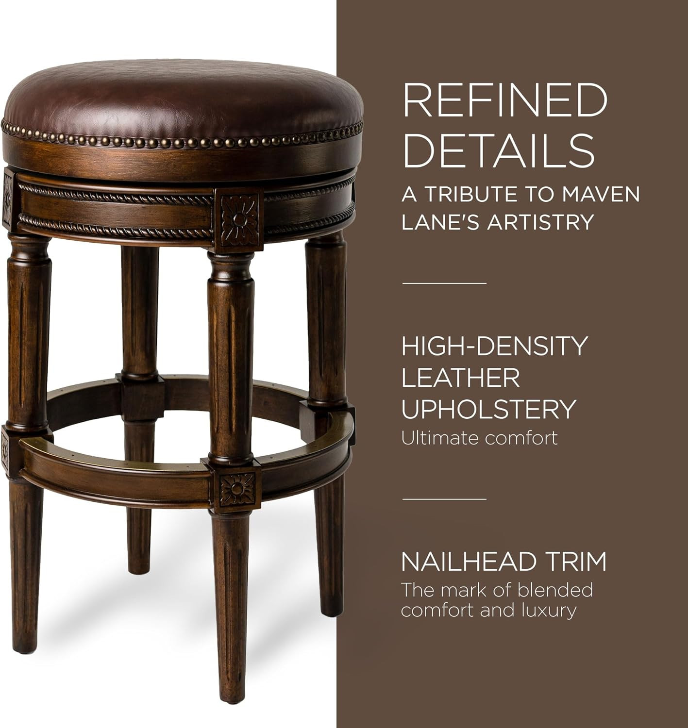 31" Dark Walnut Backless Barstool with Vintage Brown Vegan Leather Seat