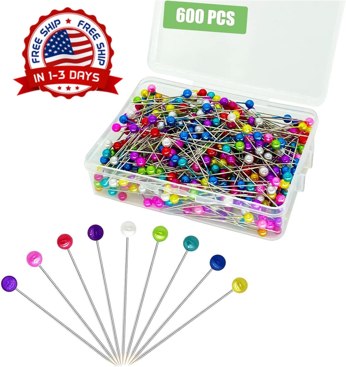 600PCS Sewing Pins Straight Pin for Fabric Pearlized Ball Head Quilting Pins