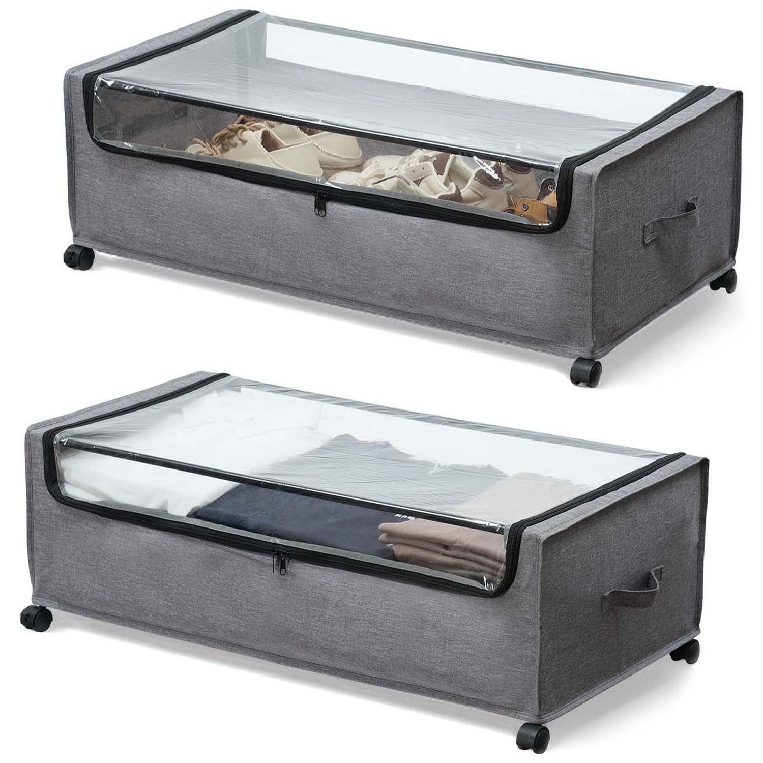 Under Bed Storage with Wheels 2-Pack, XXXXL Size 90L, Rolling Under Bed Stora...