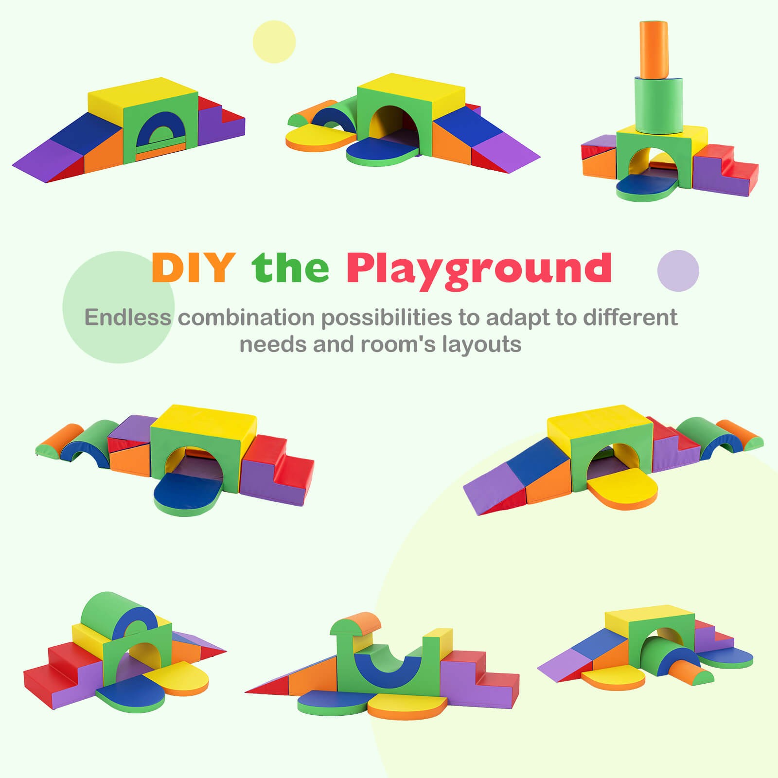 7PCS Soft Foam Climbing Blocks Set w/Slide & Tunnel, Waterproof & Easy to Clean