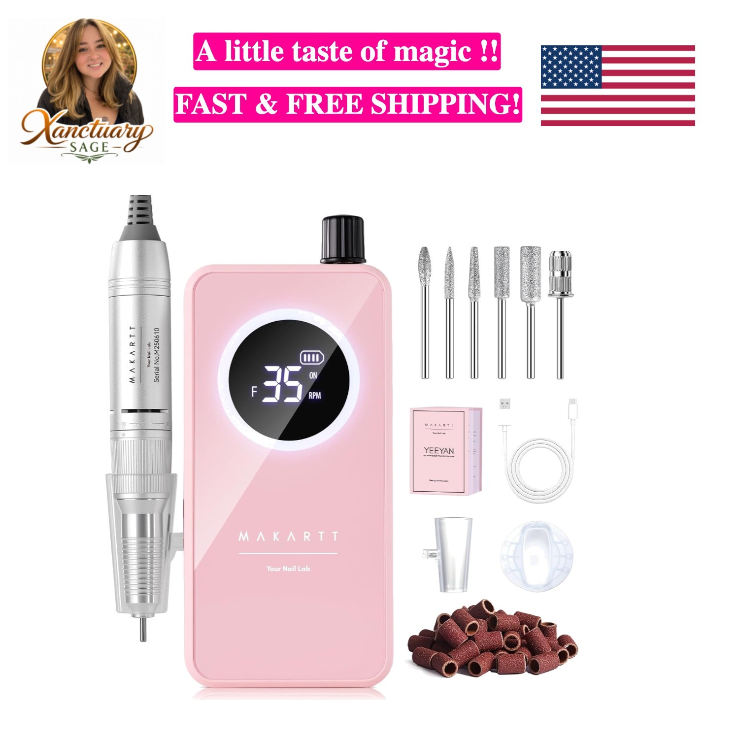 Rechargeable Nail Drill, 35,000RPM Cordless Electric Nail File for Gel & Acry...