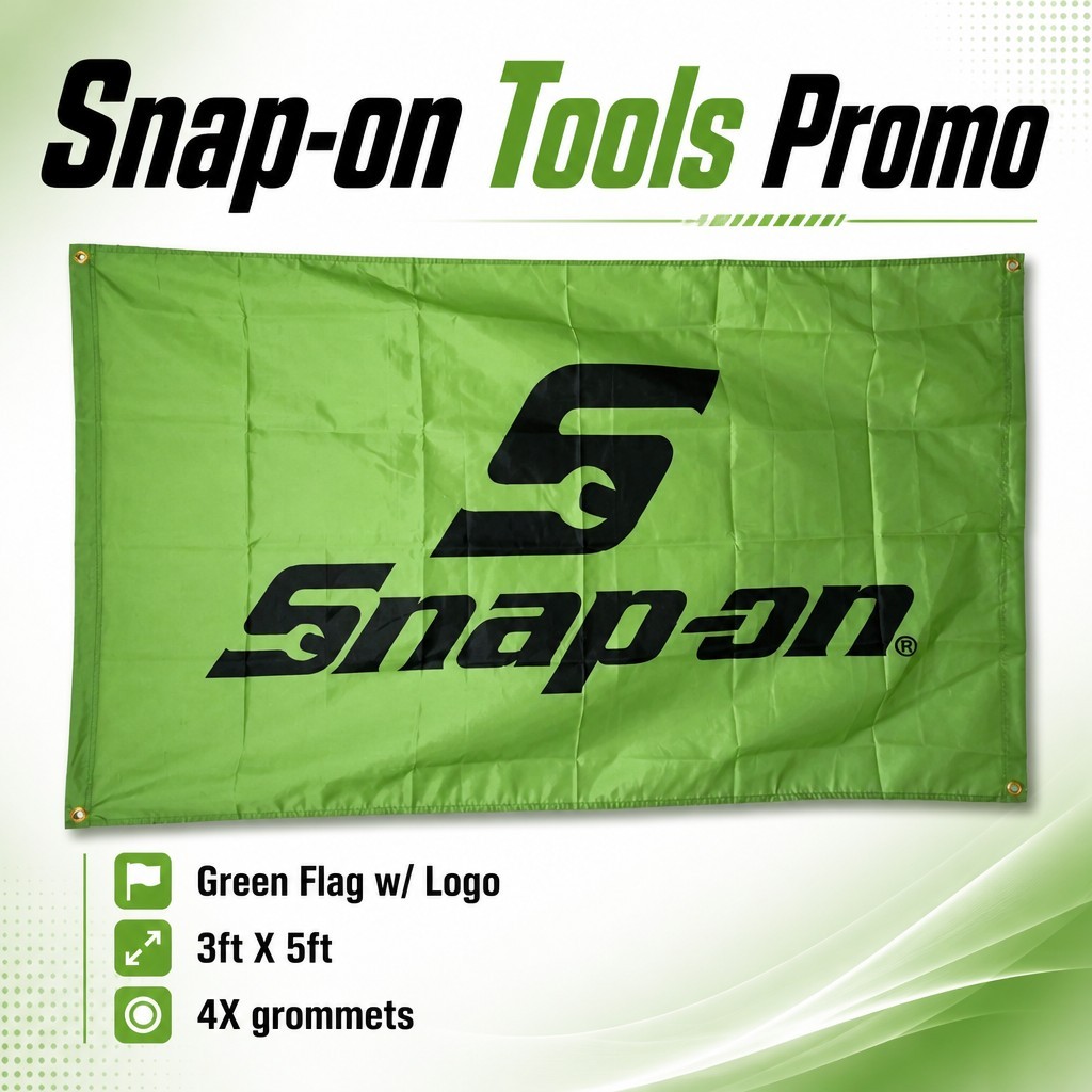 SNAP ON TOOLS 3X5FT Room Shop Man Cave LOGO EMBLEM Green W/Black 4 Grommets NEW!