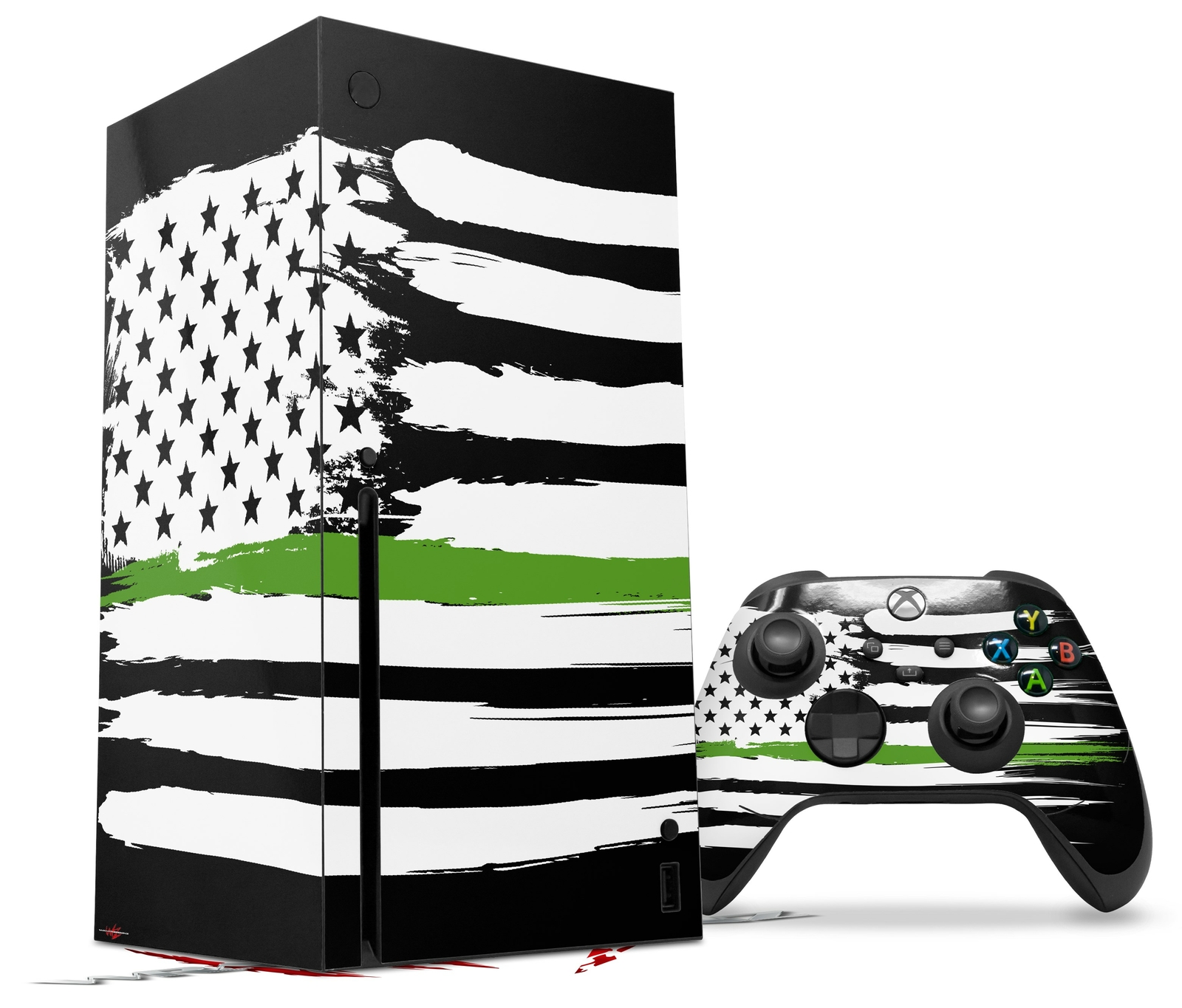 Skin Set for XBOX Series X Brushed USA American Flag Green Line