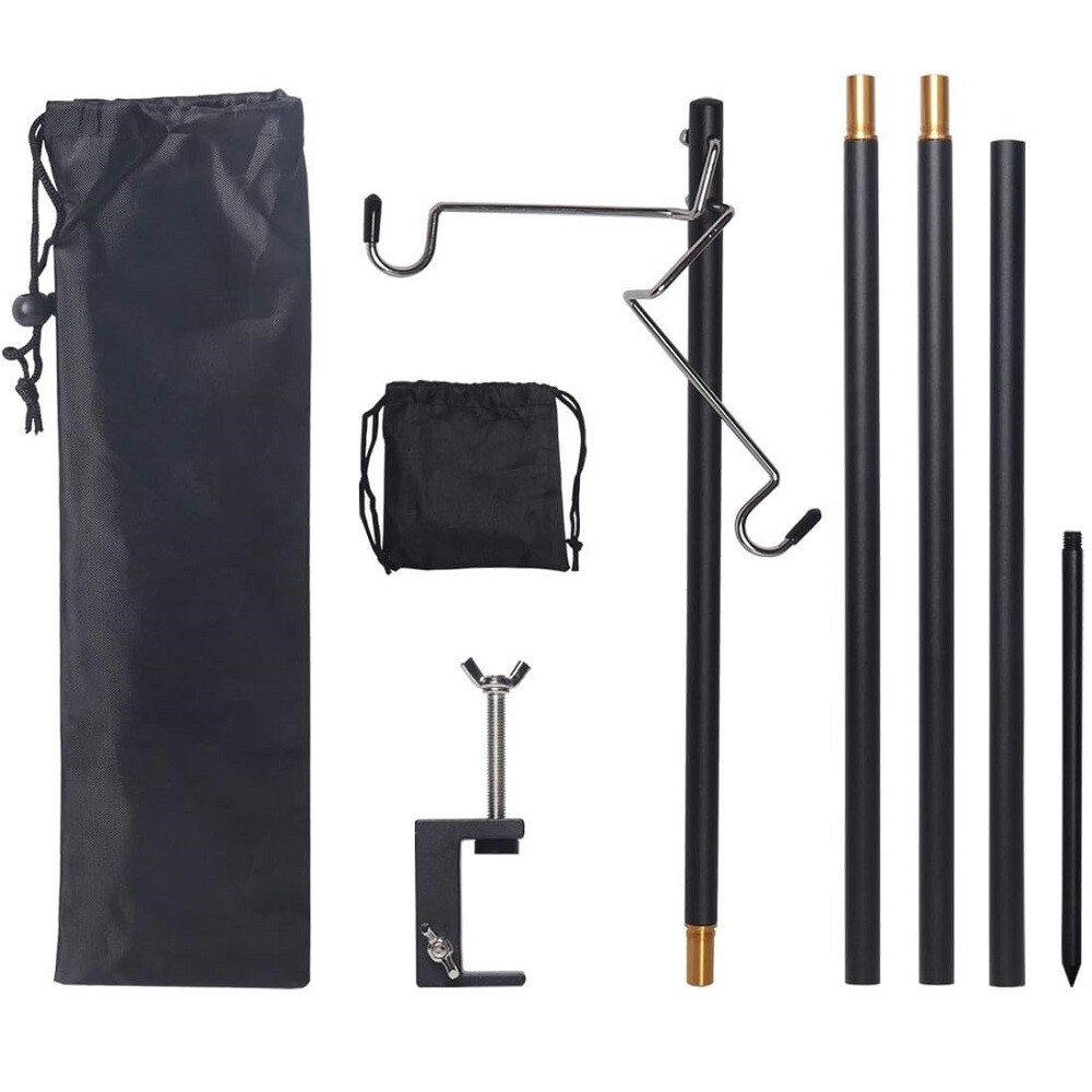 59" Portable Camping Lamp Pole Collapsible Aluminum Lantern Stand Hanging Post