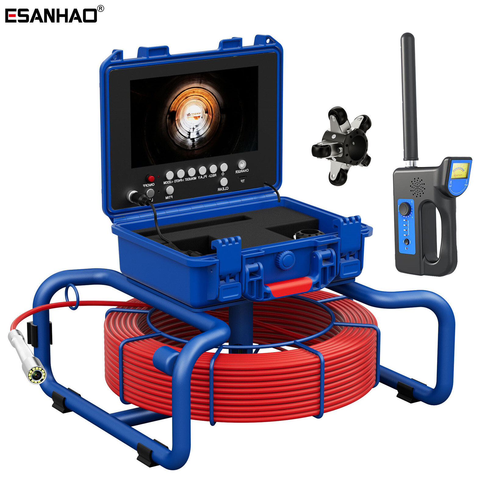 9 In Self-Leveling Sewer Camera 30m/98ft Pipe Inspection Camera w/ 512Hz Locator