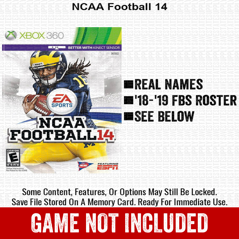 NCAA Football 14 Roster Season Update Xbox 360 USB Save File Real Names