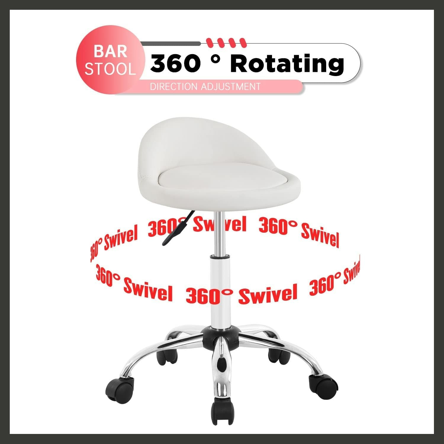Height Adjustable Rolling Stool Swivel Pedicure Stool Adjustable Drafting Salon
