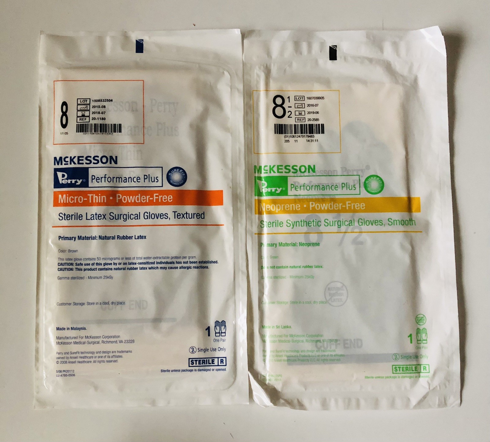 10 PAIR GLOVES Micro-Thin Textured Sterile LATEX ,POWDER-FREE Size  8 + 8.5