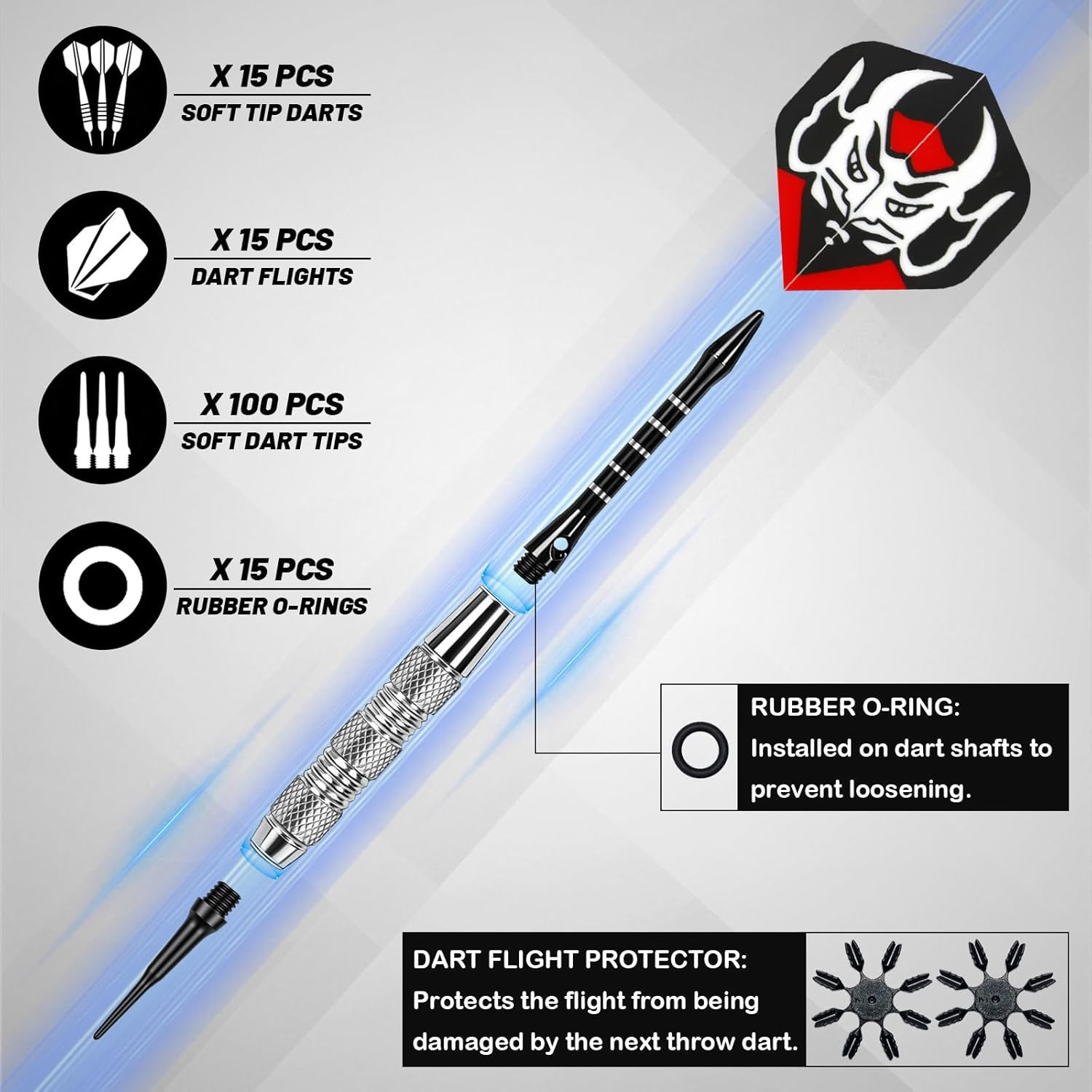 Darts Plastic Tip - 15 Pack Soft Tip Darts Set for Electronic Dartboard - 18