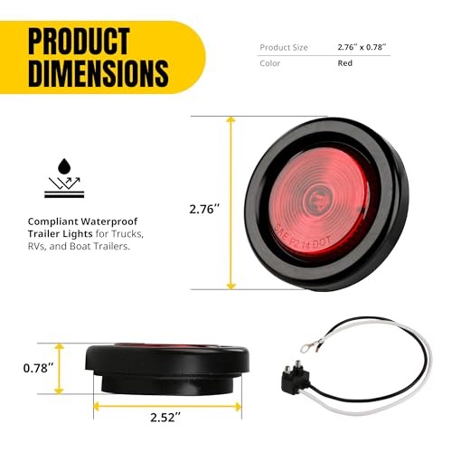2-Inch Round LED Clearance Marker Lights - 2-Pack, P2 Rated, IP67 Red