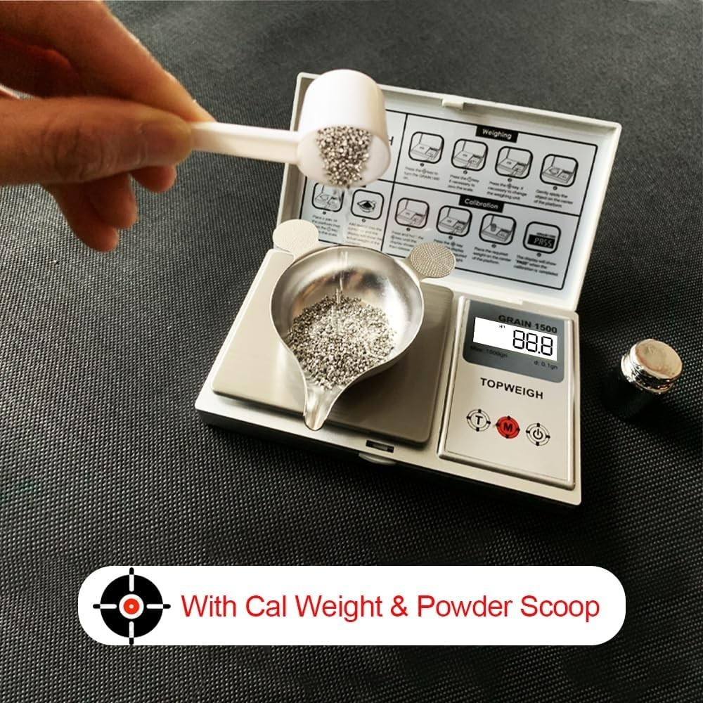 Accurate Reloading Scale with LCD Backlight & Calibration Weight - Silver Finish