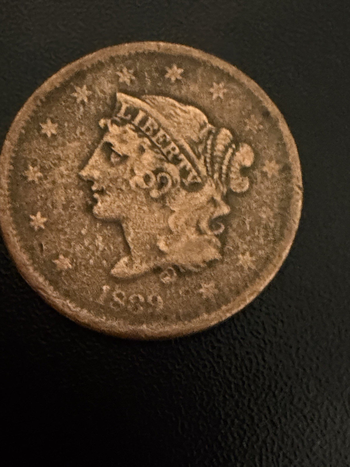 1839 Booby Head Large Cent VG+