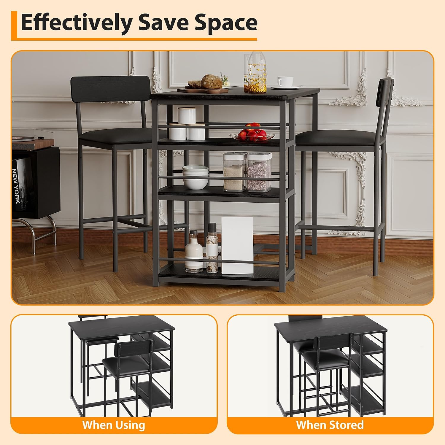Farmhouse Counter Height Kitchen Table with 2 Bar Stools | Dining Table and Chai