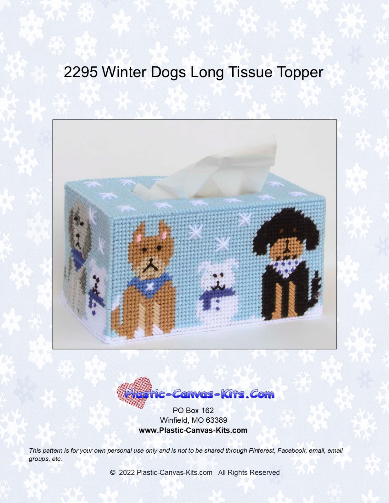 Winter Dogs Long Tissue Topper-Plastic Canvas Pattern or Kit