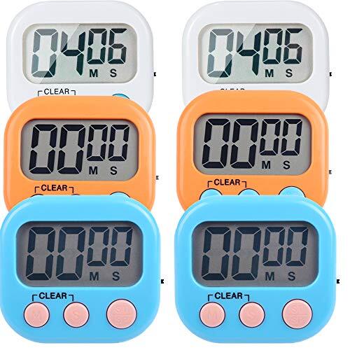 6 Pack Small Digital Kitchen Timer Magnetic Back and ON/Off Multicolored