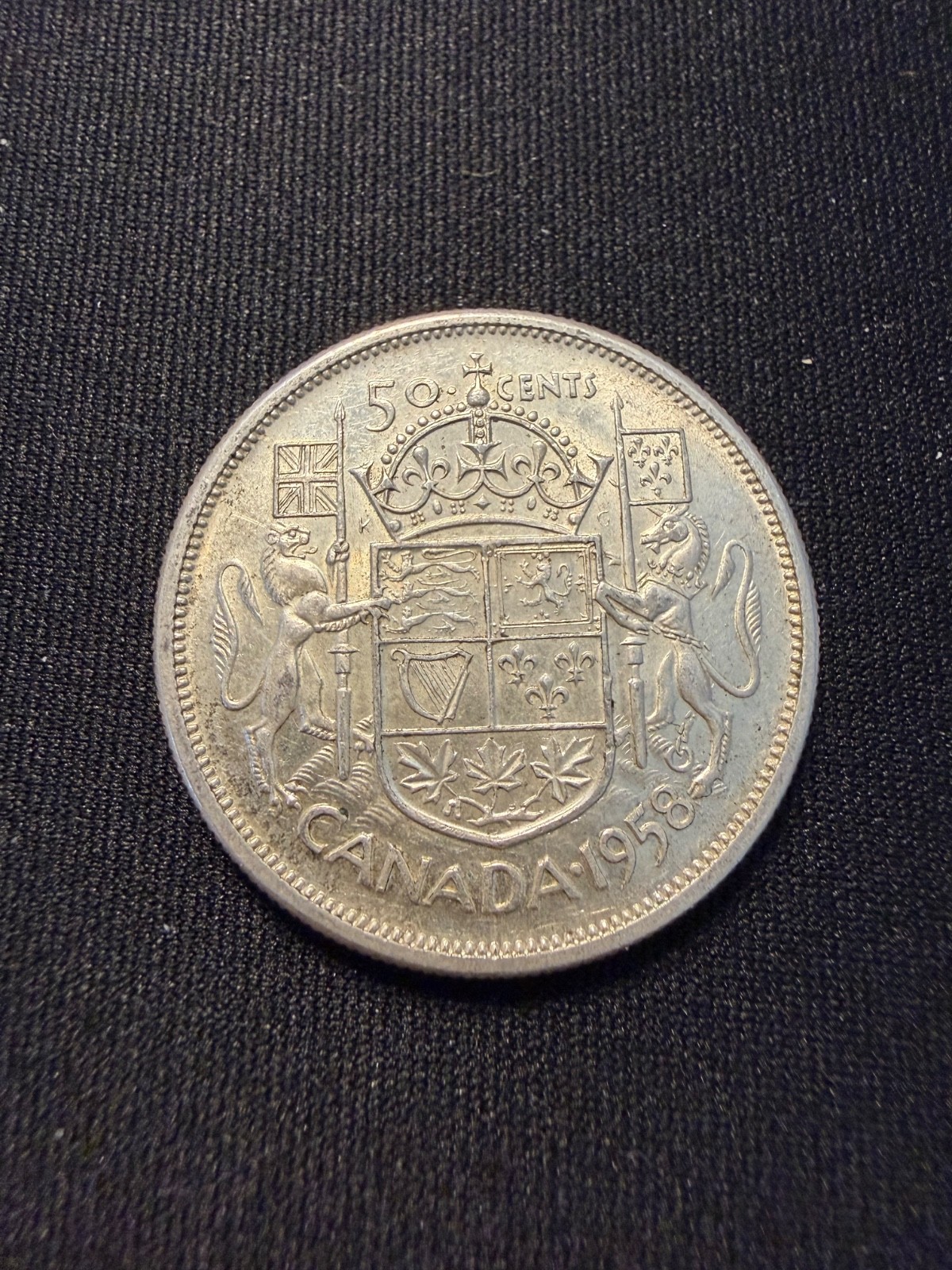 1958 Canadian Silver 80% 50 Cents Coin