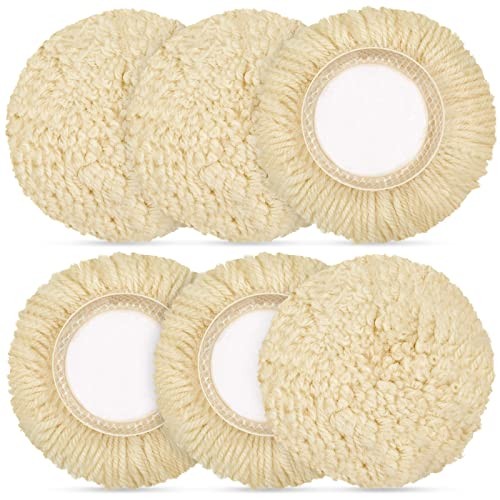 6 Pcs Wool Polishing Pad Hook Loop Buffing Pad for Drill Curved Edge 3 Inch