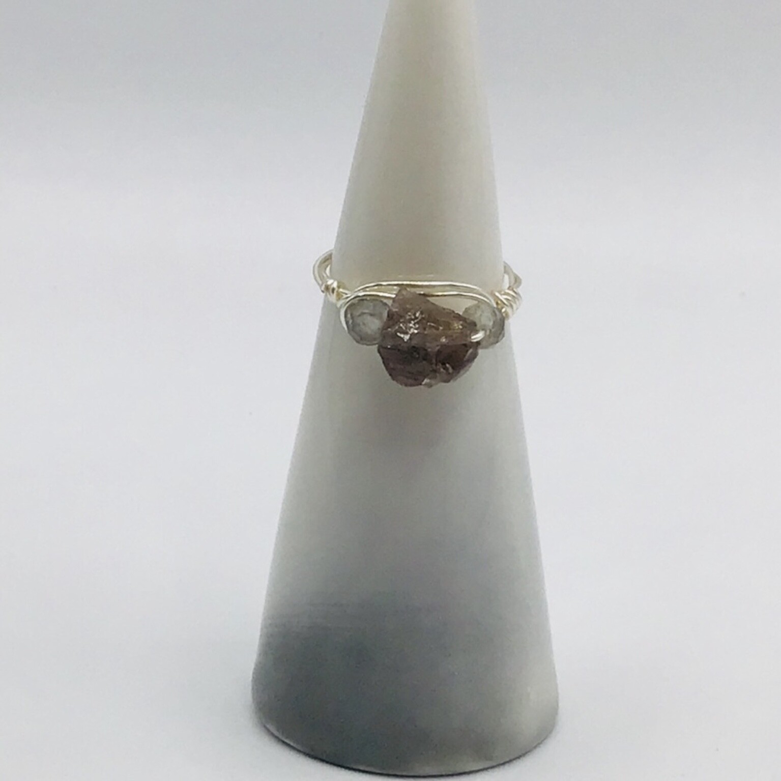 Ring Size 6.5 Natural Raw Smokey Quartz Labradorite Gem Wire Wrapped Boho Summer