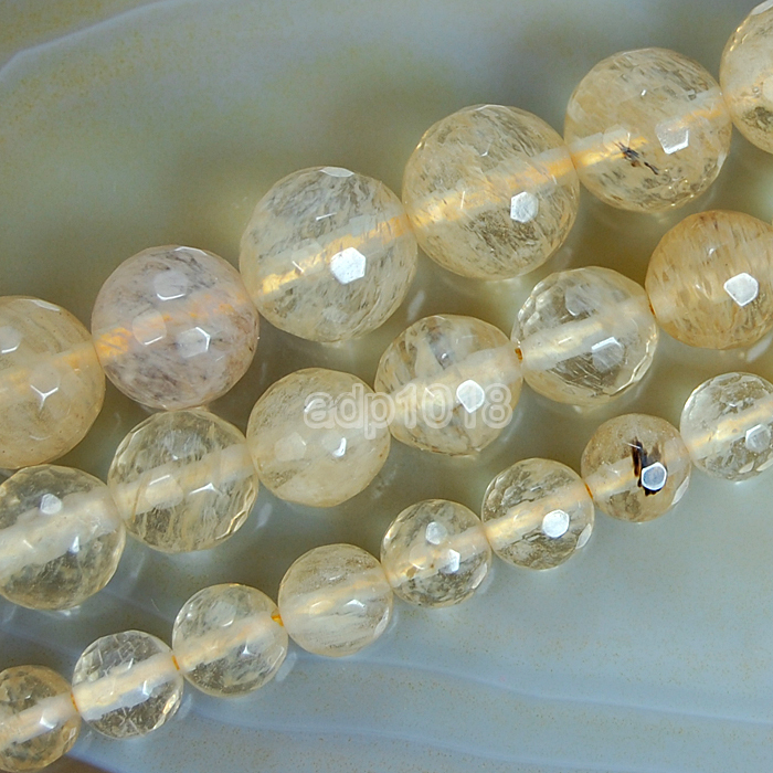 Faceted Golden Quartz Round Gemstone Loose Beads 15" 4mm 6mm 8mm 10mm