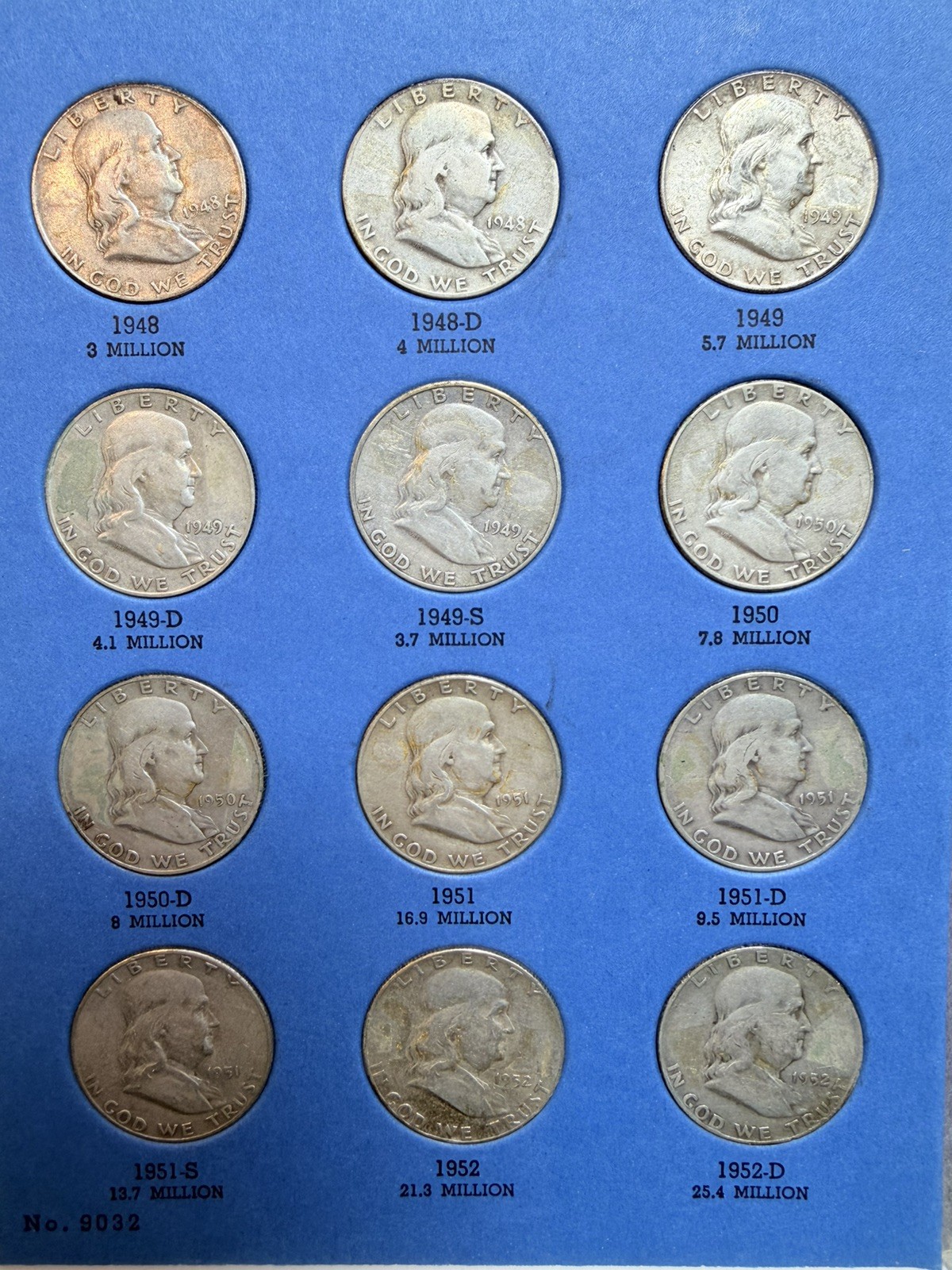 1948 - 1963 COMPLETE SET 35 BEN FRANKLIN 90% SILVER HALF DOLLARS COLLECTION