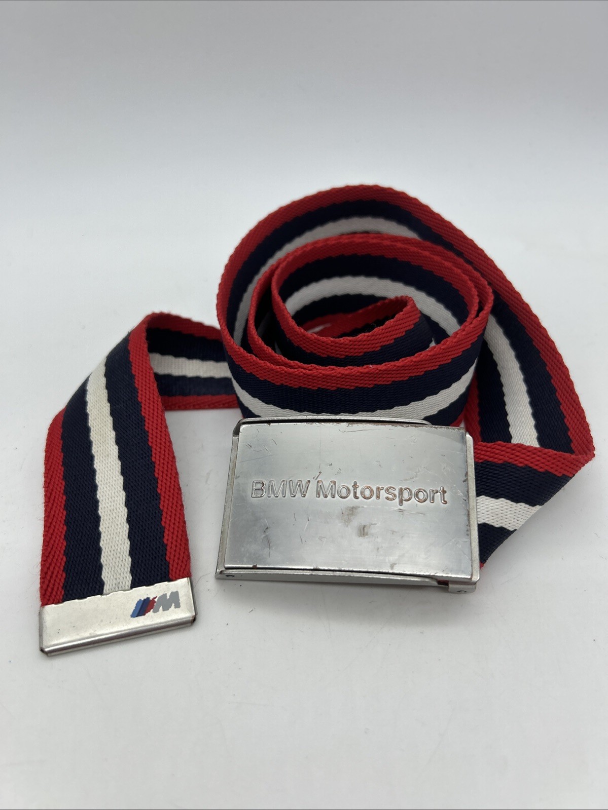 BMW Motorsport Men's Belt 115cm Webbing Metal Buckle Red White Blue