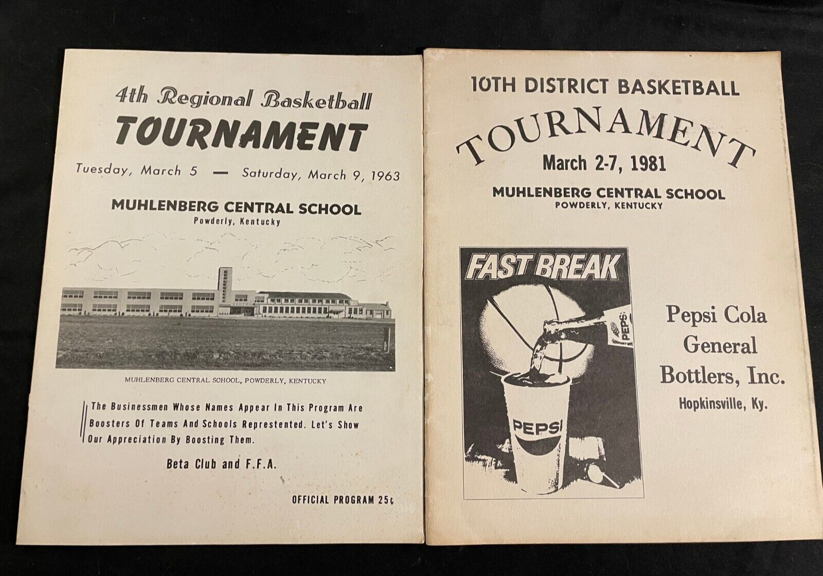 Two Basketball Tournament Programs from Muhlenberg Central School, 1963, 1981
