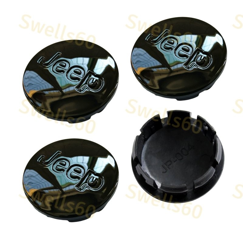 4 pcs, Jeep, Wheel Center, Hub Cap, Black, Mirror, 55mm, 2.2", Fit 2002 - 2011