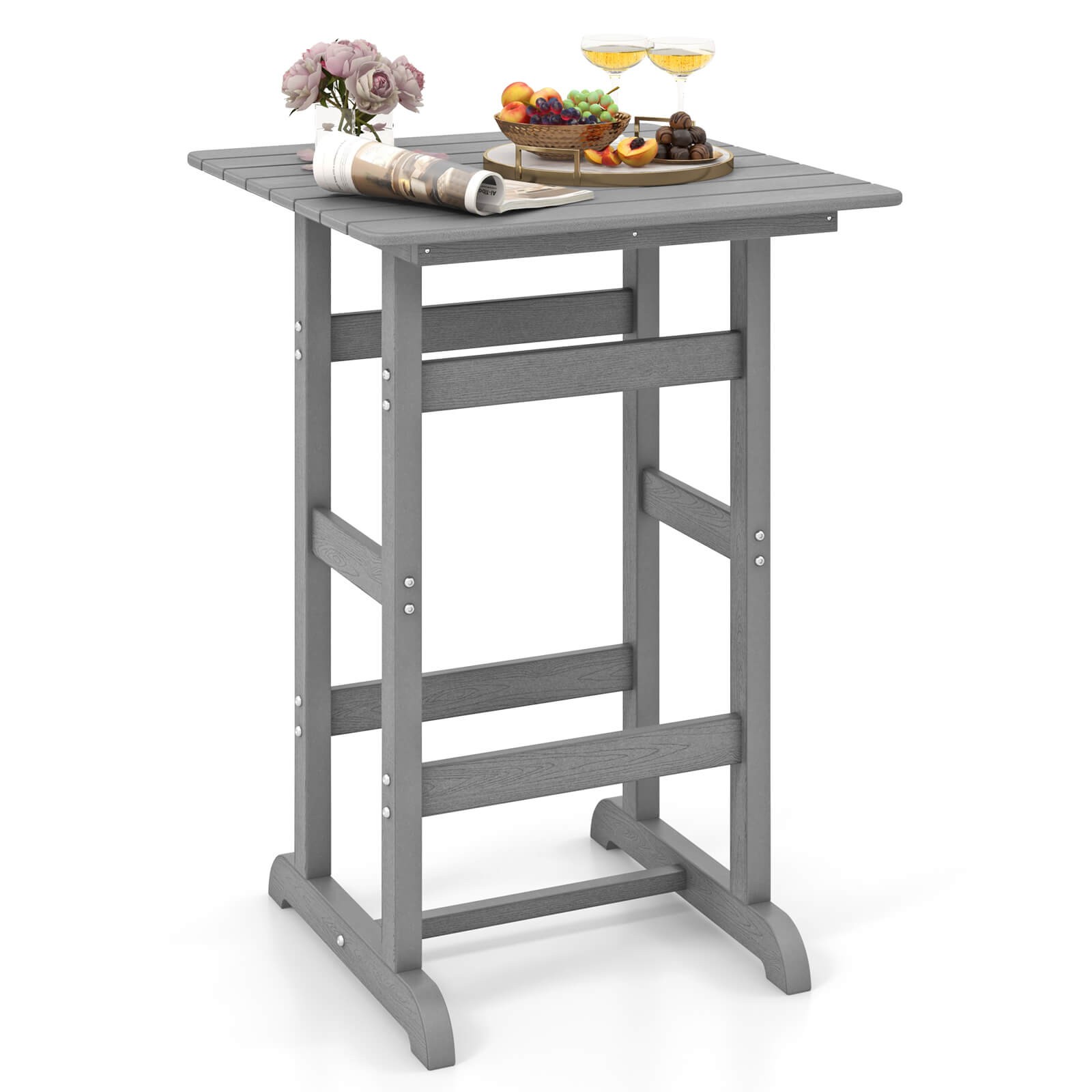 Outdoor Bar Table All Weather HDPE Patio Table with Wood Grains Bistro Table