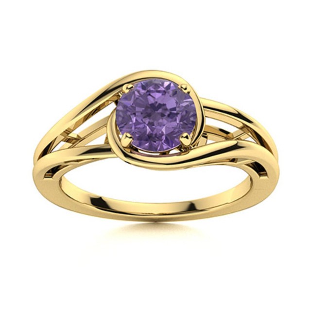 Solitaire 5MM Round Amethyst Split Shank Ring 925 Sterling Silver Gold Plated