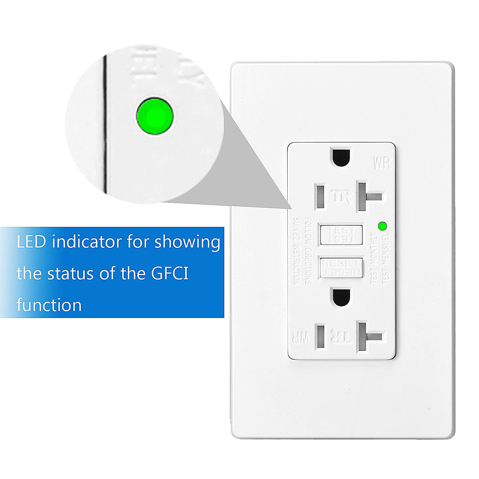 2x GREENCYCLE GFCI 20A White Outlet Tamper Resistant (TR)&Weather Resistant (WR)