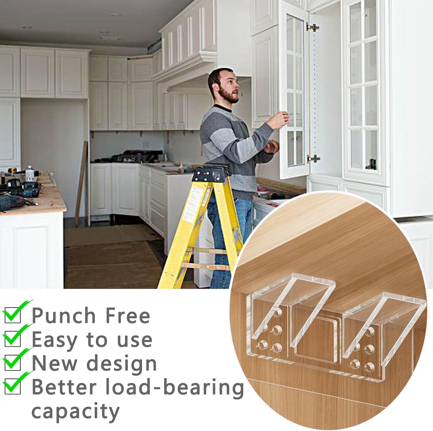 12-Pack Heavy-Duty Adhesive Shelf Brackets Large Double Row No-Drill Wall