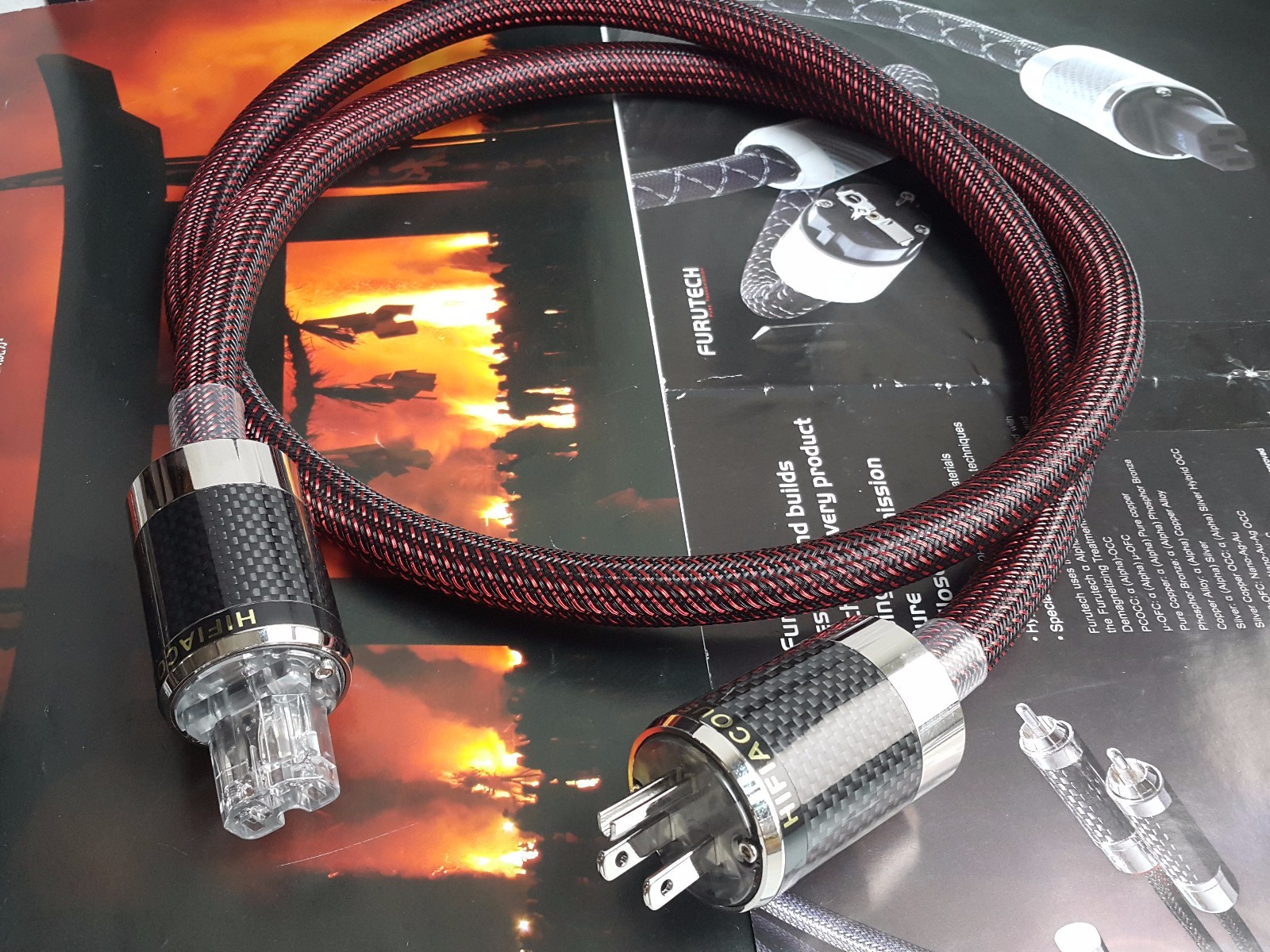 1.5m HiFi OCC Copper US AC Power Cable Carbon Plug Rhodium