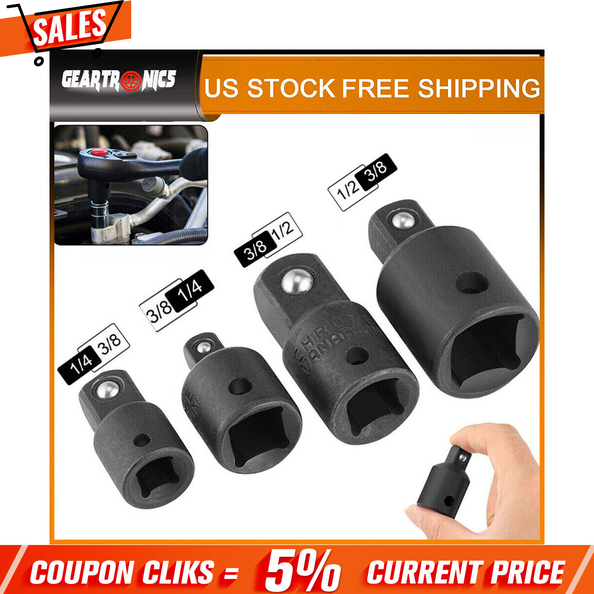 4-pack 3/8" to 1/4" 1/2 inch Drive Ratchet SOCKET ADAPTER REDUCER Air Impact Bqf